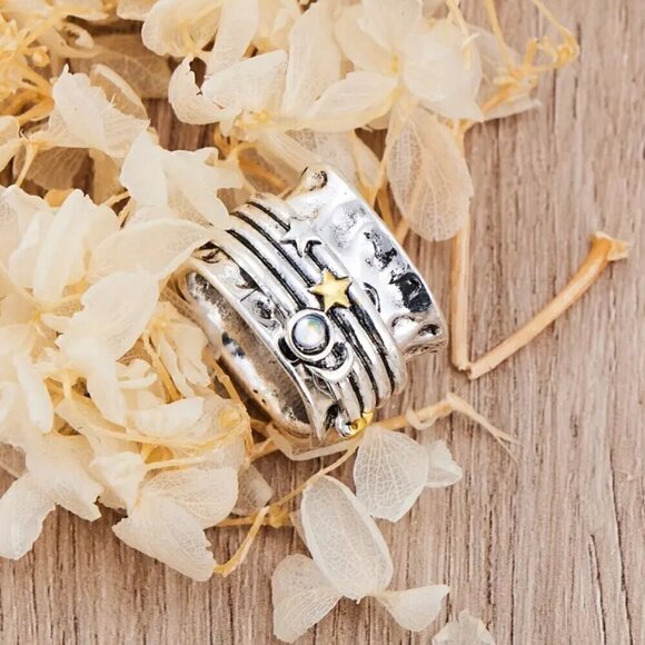 Sun, Star and Moon Boho Spinner Fidget Ring #1359 - Picture 10 of 11